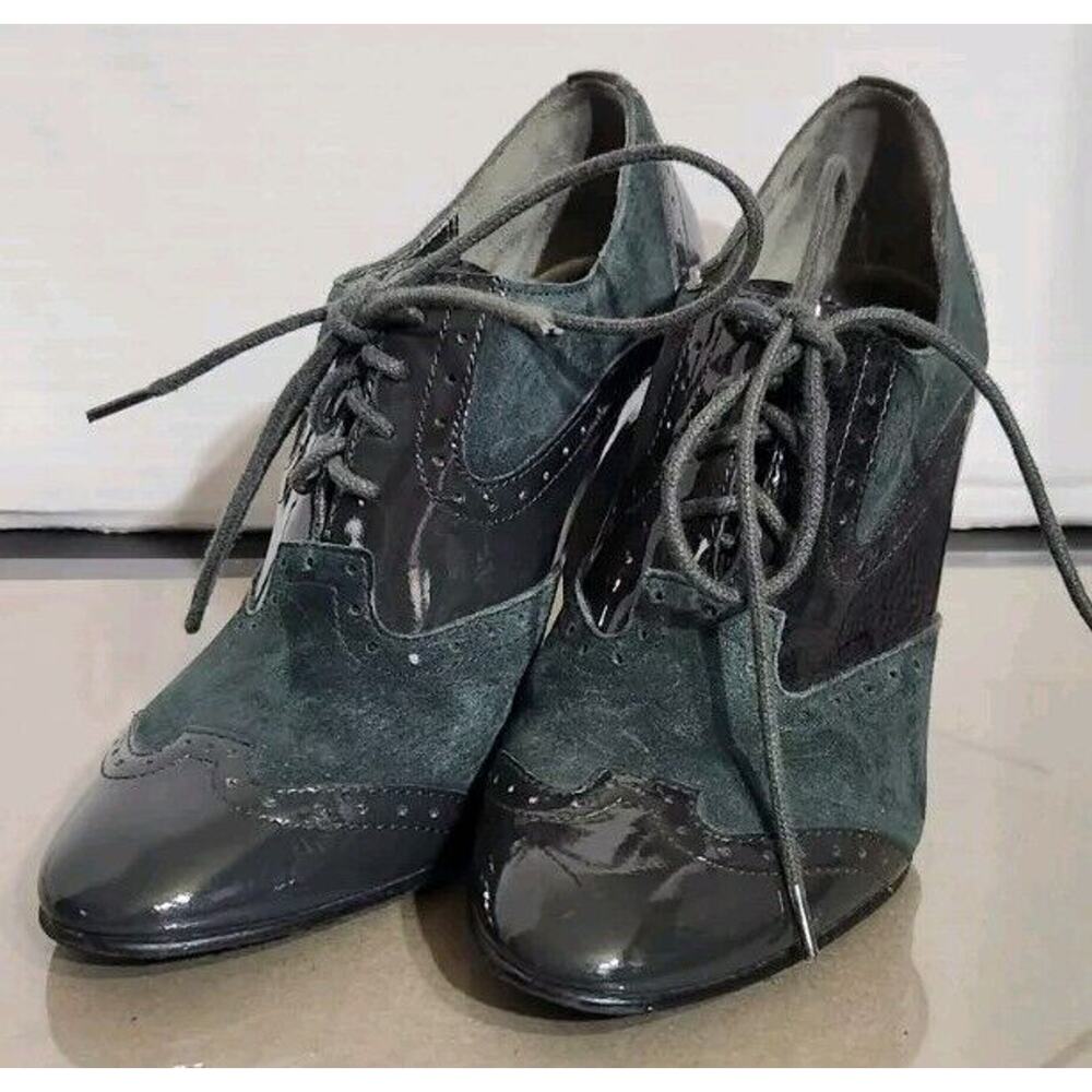 Jon Josef High Heel Shoes 7.5M Blue Gray Suede Leather‎ Oxfords Lace Steampunk